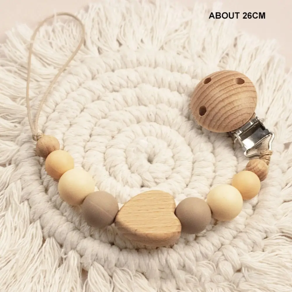 High Quality Silicone Baby Pacifier Clips Anti-drop Lightweight Soother Clip Chain Wooden Gift Teether Teething Toy Baby
