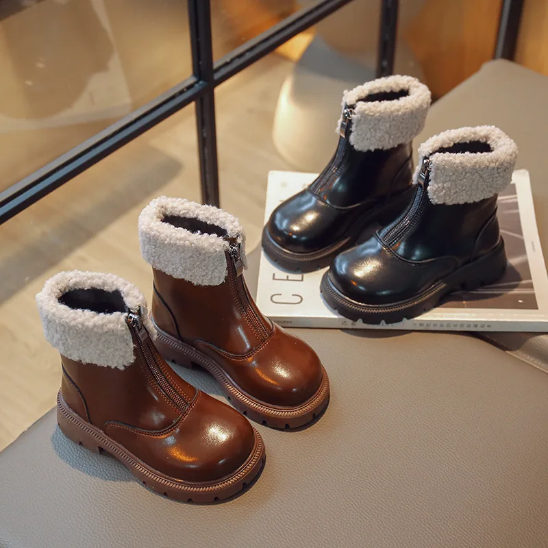 

Ботинки Platform Kid Boot Autumn Winter Plush Girl Leather Boot Warm Cotton Boot Soft Soled Princess Boot Westernized Child Shoe
