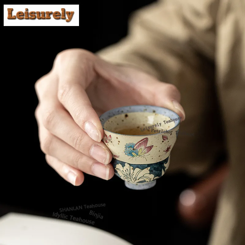 2pc/lot Caramel Glaze Butterfly Lily Gourd Teacup Creative Tea Bowl Jug Tea-tasting Fragrance Cup Jianzhan Master Cups Cafe 25ml