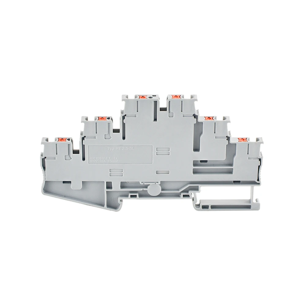 10 Pcs Din Rail Terminal Block PT2.5-3L Electrical Connector Triple Layer Spring Wiring Connection