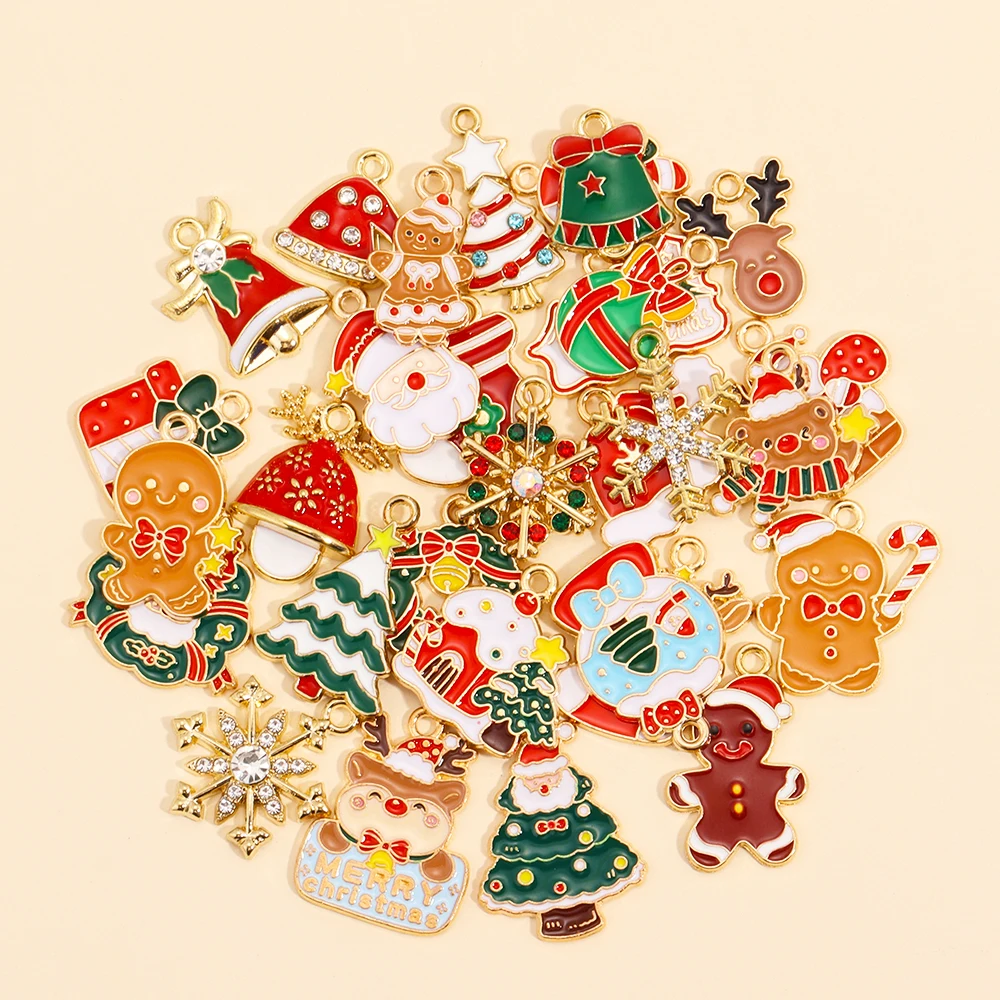 10 Stück Mix Emaille Weihnachtsanhänger für Schmuckherstellung Hüte Weihnachtsmann Schneeflocke Ohrring Telefon Schlüsselanhänger Anhänger Diy Zubehör – Detail 4