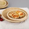 Large Size Bamboo Woven Basket Storage Tray Home Fruits Plate Dessert Snack Tray Serving Food Plate Portable Reusable Woven 4