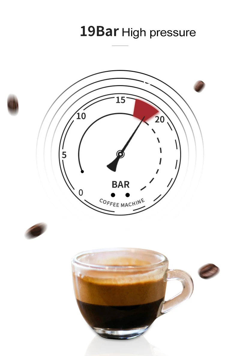 Full Automatic 19 Bar Coffee Maker Coffee Bean Grinder Milk Foam