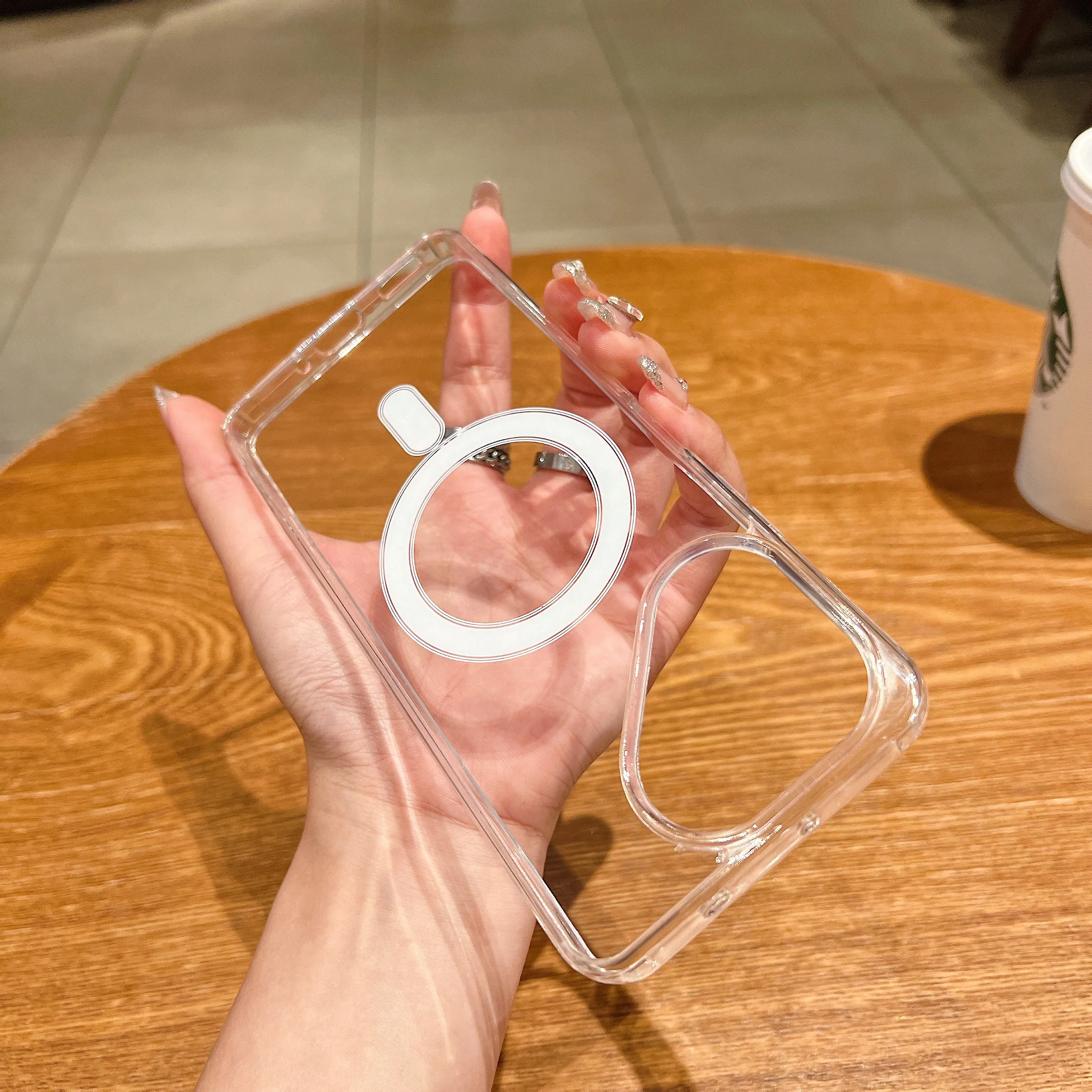 Magnetic Crystal Clear Acrylic Back Case with Mag-safe and Soft Shockproof Shell