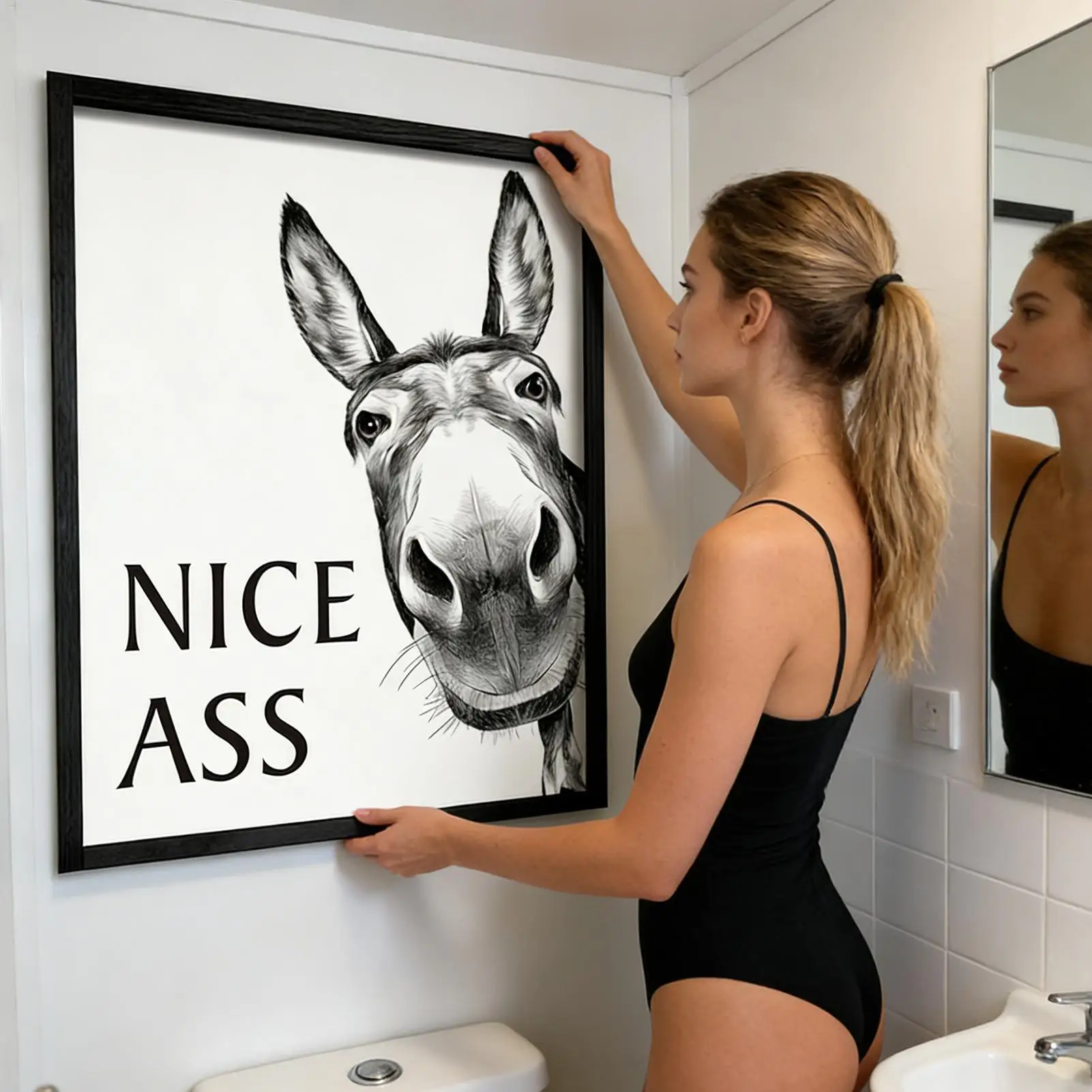 Humorous Donkey Bathroom Wall Art - Nice Ass Decorative Poster