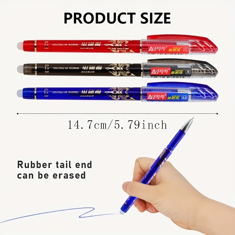 112pcs/set 0.5mm Erasable Gel Pen Classic Patterned Pen Friction Magic 3-color Gel Pen Blue Black Red Writing Supplies