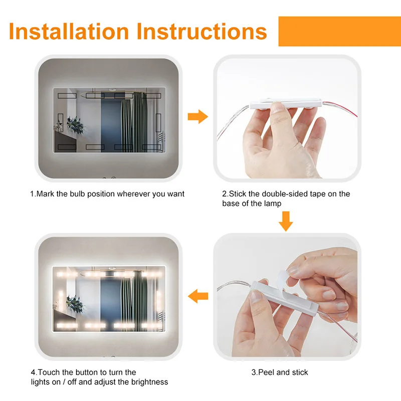 LED Makeup Mirror Lights USB 5V Hollywood Dresser Light Touch Dimming Dressing Table Vanity Lamp for Bathroom Decoration