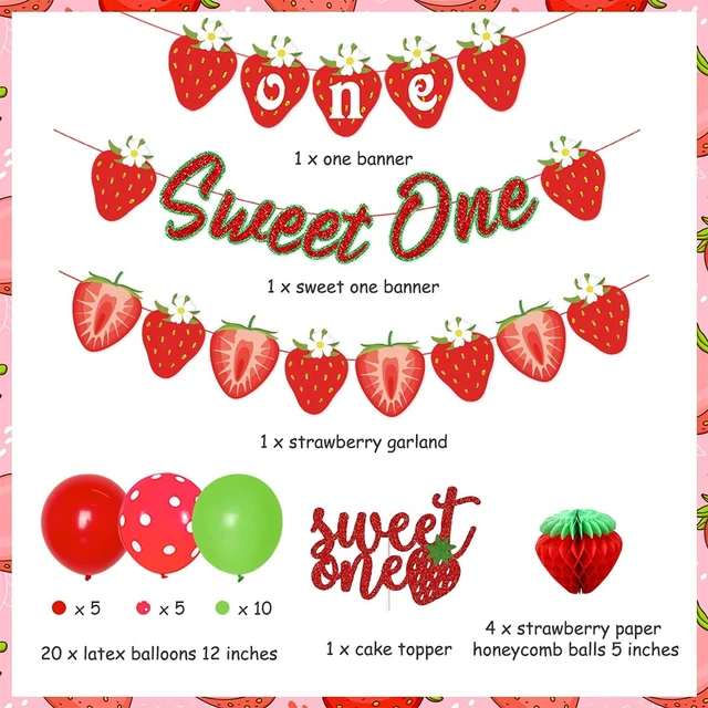 Strawberry 1st Birthday Decorations - Berry First Birthday Banner,  Strawberry Balloon Garland Kit, Foil Balloons, Summer Fruit Strawberry  Sweet One