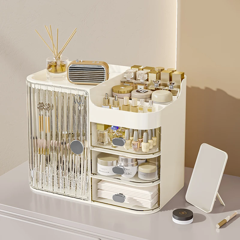Advanced Cosmetics Storage Box, Dressing Table, Skincare Shelf, Organizing Box, Desktop Dustproof Makeup Box, PP+PET Material