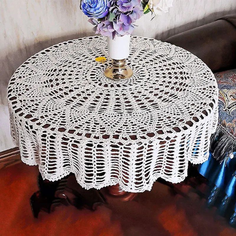 YOMDID Round Handmade Crochet Openwork Tablecloth Cotton Lace Mat Placemat Tablecloth Home Wedding Valentine's Day Decoration 2