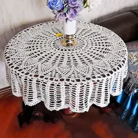 YOMDID Round Handmade Crochet Openwork Tablecloth Cotton Lace Mat Placemat Tablecloth Home Wedding Valentine's Day Decoration 2