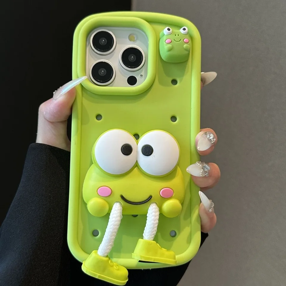 面白いかわいい漫画のカエルのスマホケース、シリコンケース、フル