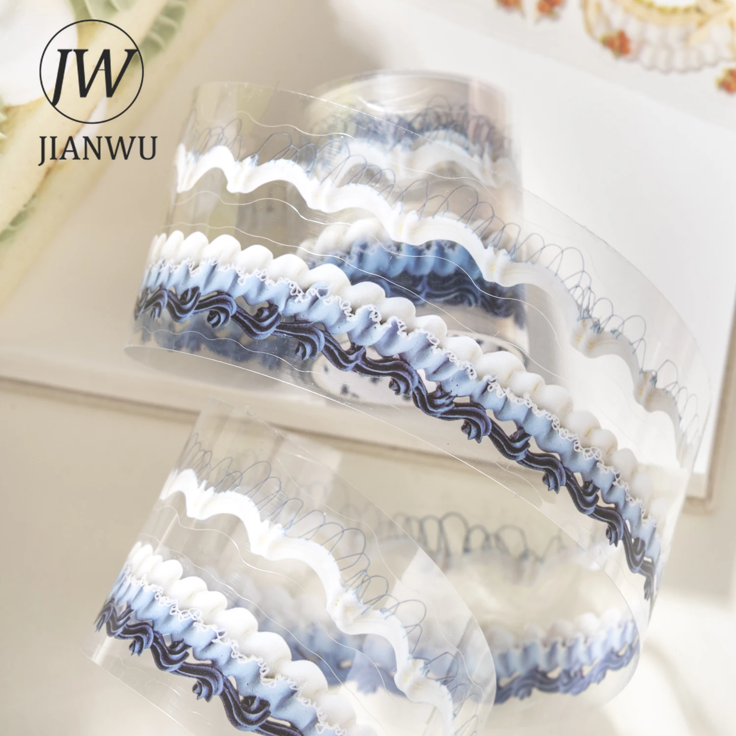 JIANWU Cured Latte 시리즈 빈티지 크림 레이스 꽃 풍경 소재 콜라주 스크랩북킹 PET 테이프 크리에이티브 저널 문구류