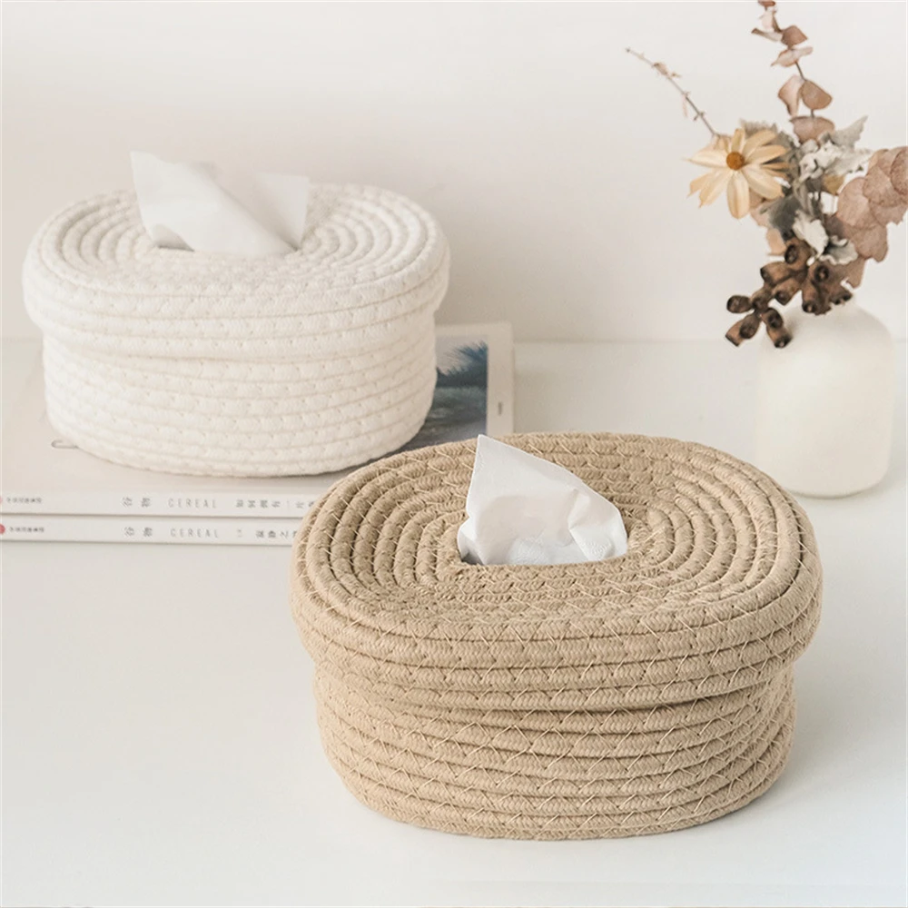 

Tissue Box Handmade Cotton Rope Woven Paper Towel Storage Box Home Desktop Organizer Box Dustproof Storage Box Sundries Ontainer