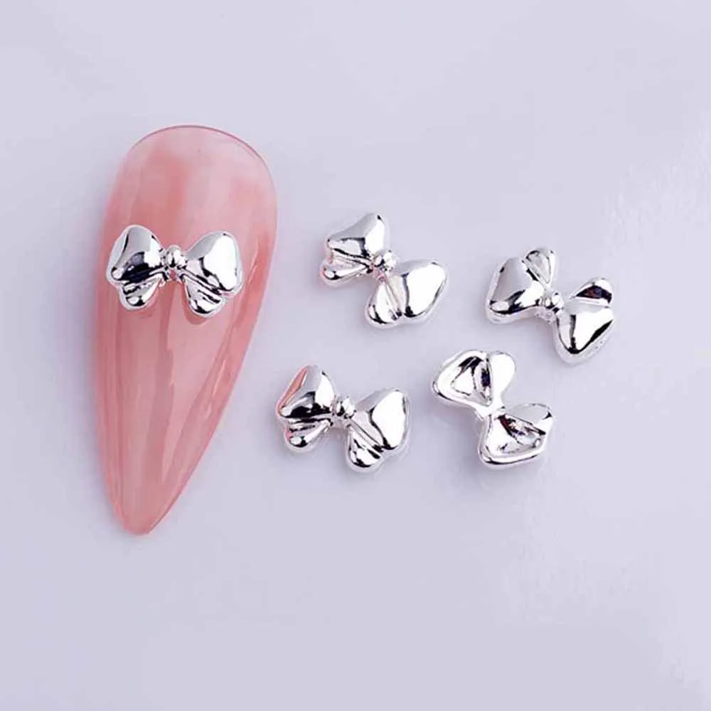 20pcs Alloy Ribbon Bows Nail Art Charm 3D Gold/Silver Mini Hollow Bowknot Nail Decor Parts DIY Japanese Design Nail Parts