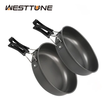 WESTTUNE 접이식 손잡이가 있는 야외 캠핑 프라이팬, 알루미늄 휴대용 초경량 하이킹 프라이팬, 캠핑 조리기구