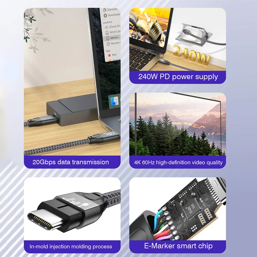 240W 풀 기능 타입 C to C 케이블 (고속 충전, 4K HD 비디오 데이터 전송, USB C 연장 코드) 아이폰 17, 16 호환