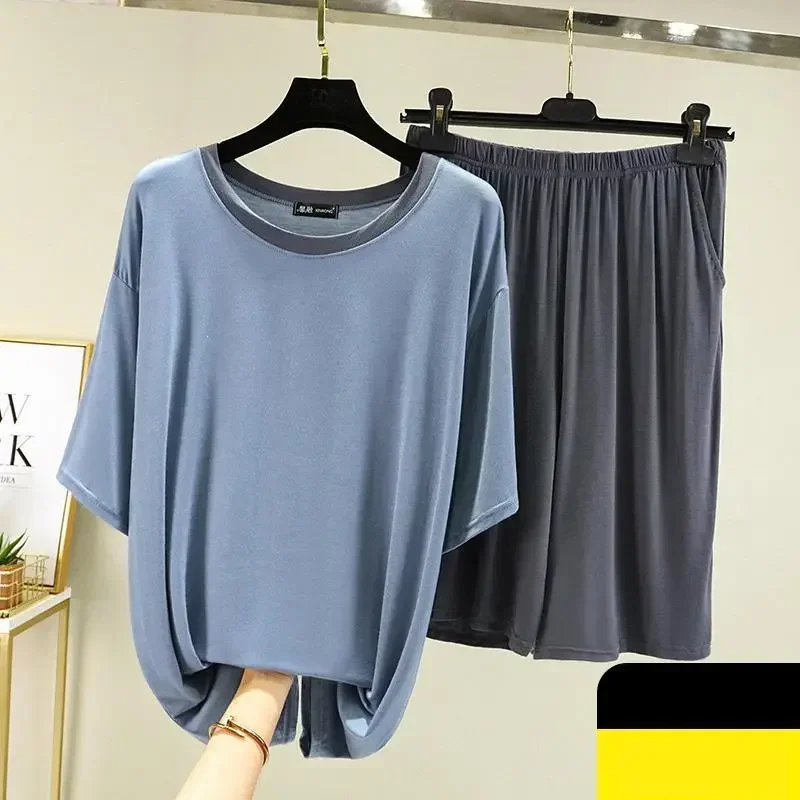 

2 Set Loungewear Summer Man Set Male Pajamas Nightwear Men's Plus Size Cotton Clothing Pieces Leisure Night Homewear