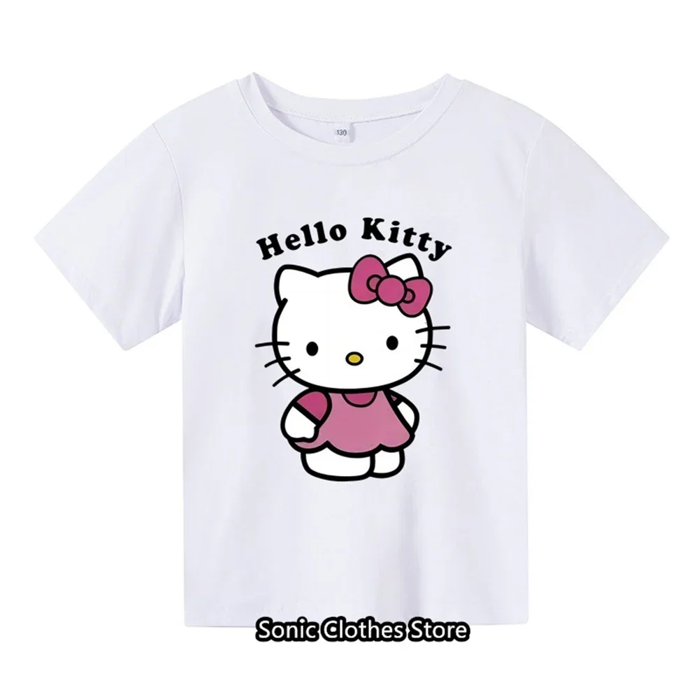 

3-14 Years Old Toddler Clothing Hello Kitty T-shirt Boys Girls T Shirt Kids Clothes Kawaii Cartoon Women Tops Tees Summer