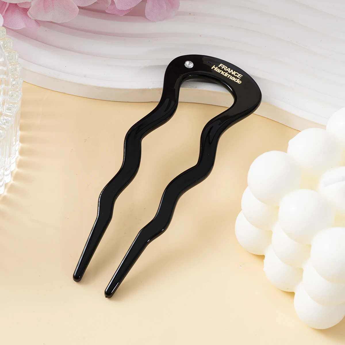 U-förmige Welle Haar Sticks Strass Mode Haar Gabel Clip Acryl Haarnadel Pferdeschwanz Frauen Mädchen Frisur Werkzeug Haar Zubehör – Detail 8