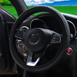 Plaid PU Embossed Leather Steering Wheel Cover, 14.5-15 Inches (Black gray)