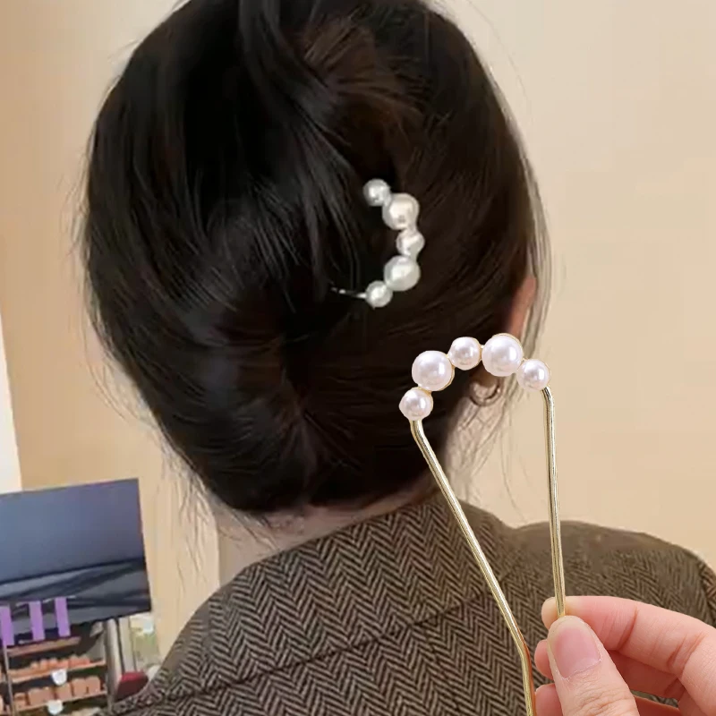 

2024 New U-shaped Pearl Hairpin Simple Metal Shell Hair Clip Fashions Exquisite Girls Hair Sticks Geometric Hair Accessories