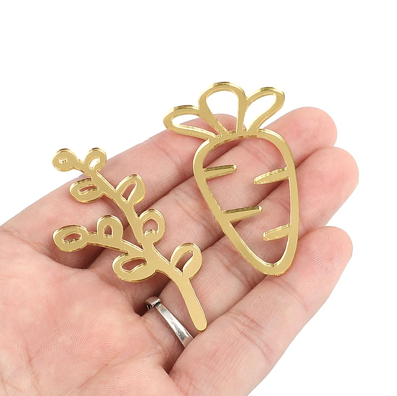 3/5pcs Easter Party Cake Decoration Gold Acrylic Rabbit Carrot Cupcake Toppers Happy Easter Dessert DIY Decor Kids Birthday Gift