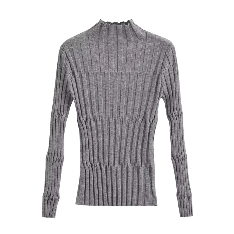 

2023 Women's New Autumn Style Half Turtleneck Long-sleeved Elastic Slim Knitted Sweater With Ribbed Bottoming Shirt Inside