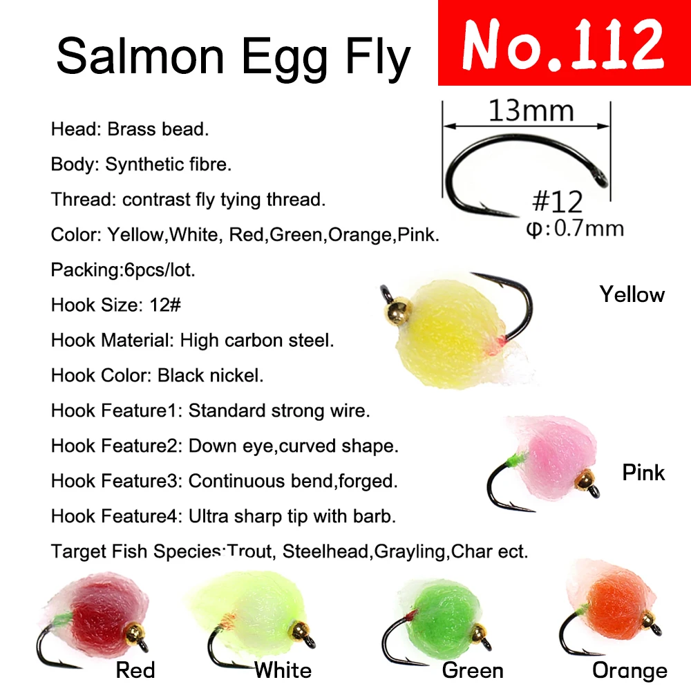 12pcs Brass Beadhead Trout Egg Fly Ball Salmon Fishing Egg Flies Lure Size  10