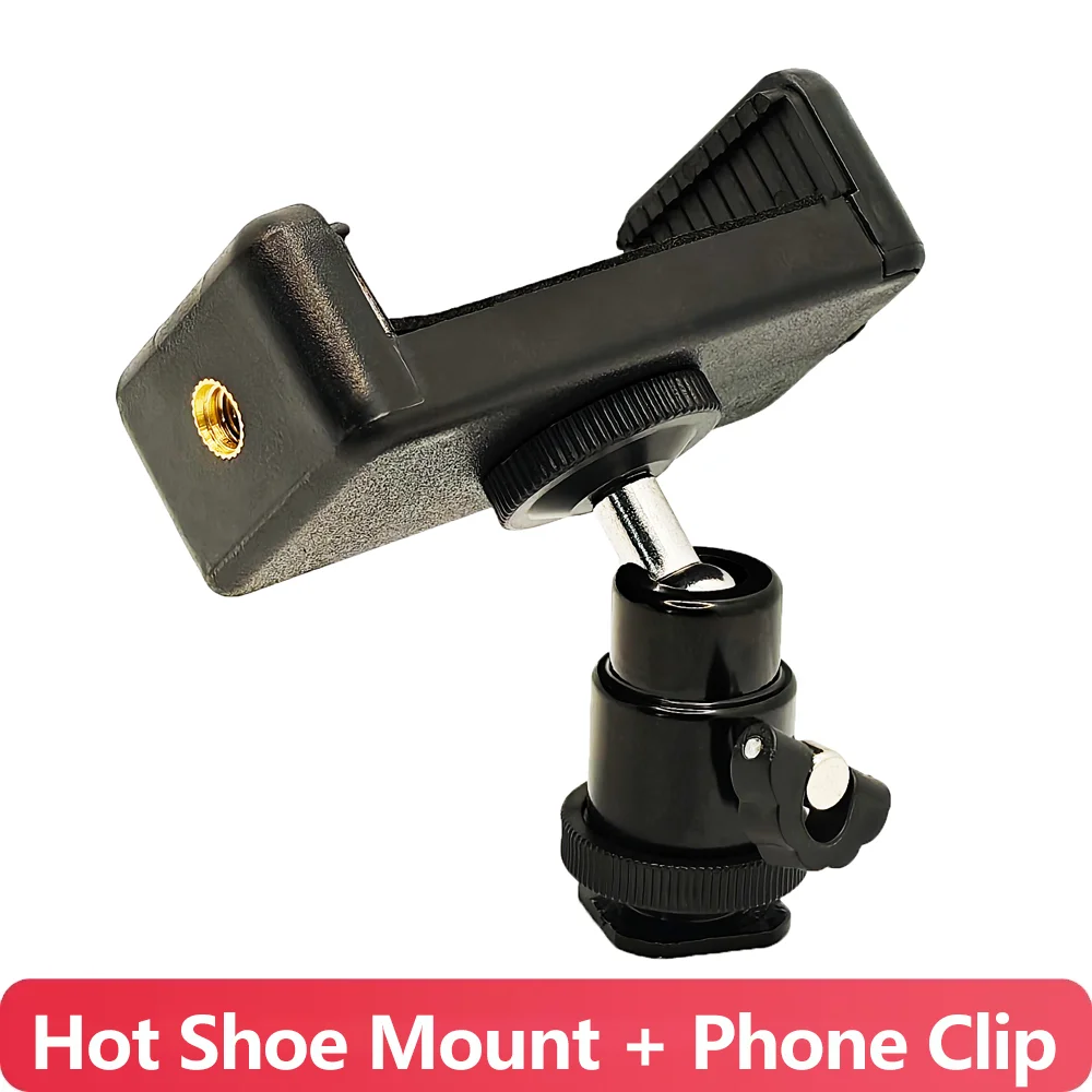 1/4" Aluminum Tripod Hot Shoe Adapter Metal Mount With Phone Clip Holder for GoPro Hero Action Camera Smartphone DSLR Cameras