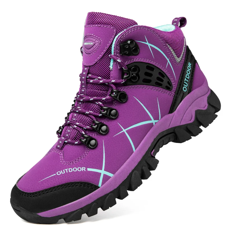 Autumn Winter Women Leather Outdoor Ankle Boots Hiking Shoes Trekking Mountain Sneakers Tracking Treking Plush Warm 3