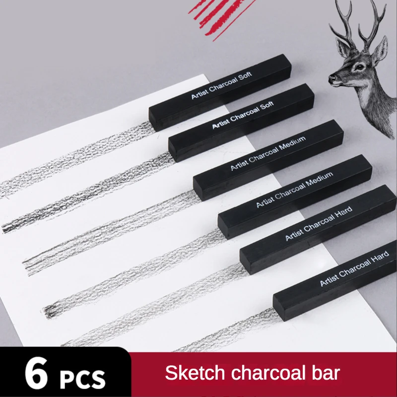 6pcs Set Square Sketch Carbon Stick Compressed Carbon Bar Drawing Pen Artist Drawing Bar Art Supplies