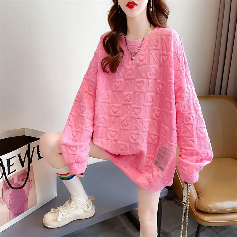 

Women's Clothing Stylish Solid Color Letter Pattern Sweatshirts 2023 Chic Korean Casual Loose Long Sleeve Pullovers T-shirt