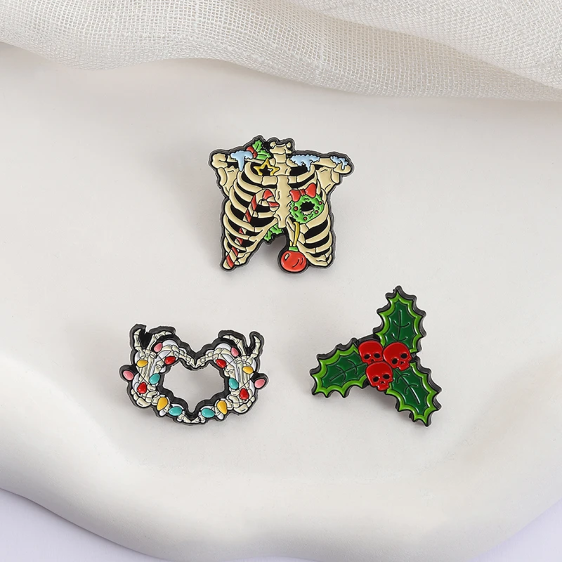 Skelett Schädel Emaille Pins Benutzerdefinierte Weihnachtsdekoration Broschen Revers Abzeichen Kleidung Punk Schmuck Geschenk für Freunde – Detail 5