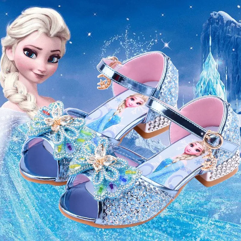 

Сандалии для девочек «Холодное сердце», обувь на высоком каблуке, танцевальные туфли принцессы для маленьких девочек, нескользящая обувь с кристаллами, подарок на Рождество