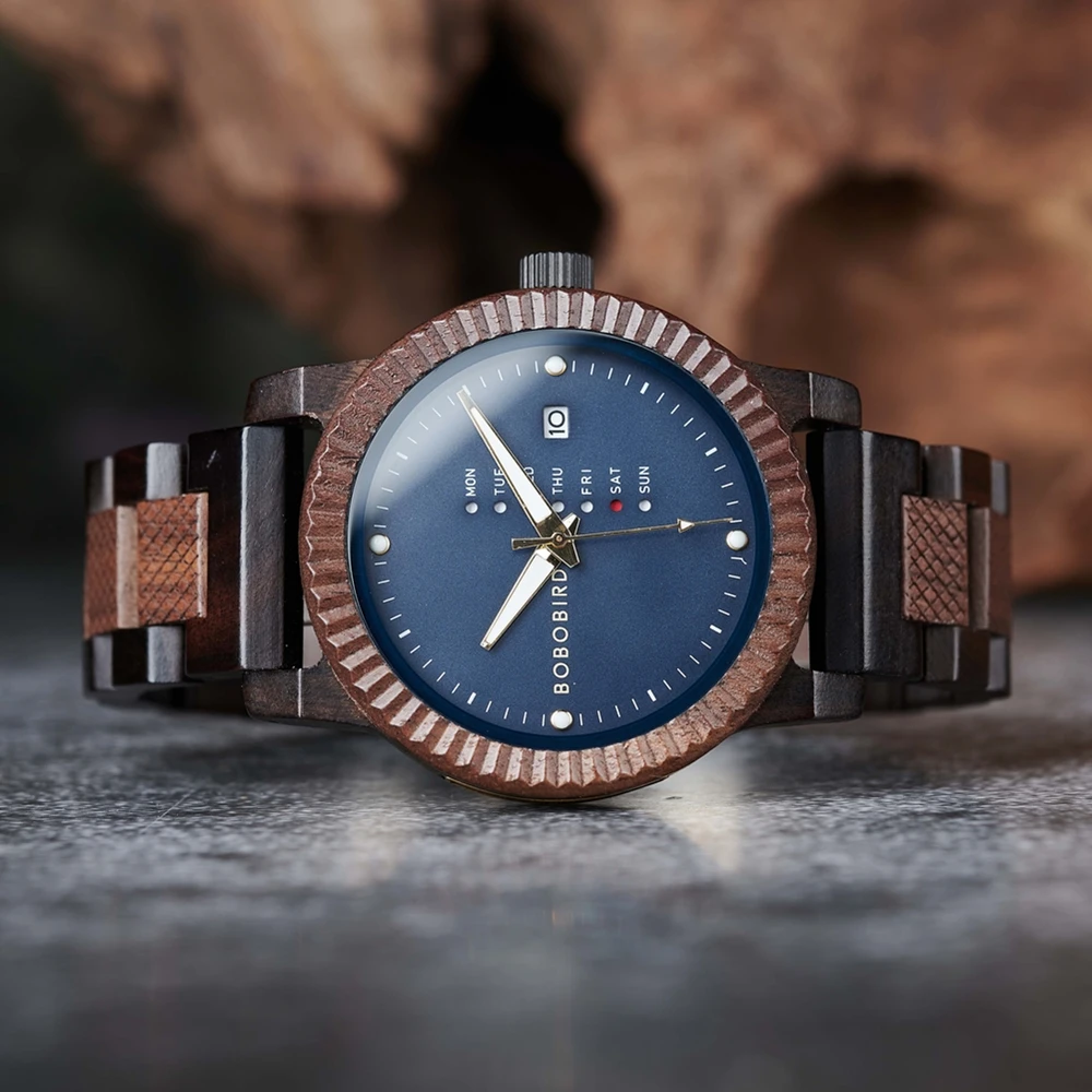 Men's Quartz Watch Simple Fashion New Couple Wooden Watch BOBOBIRD Top Brand Timepieces Week Date Display Custom Unique Gift Box 2