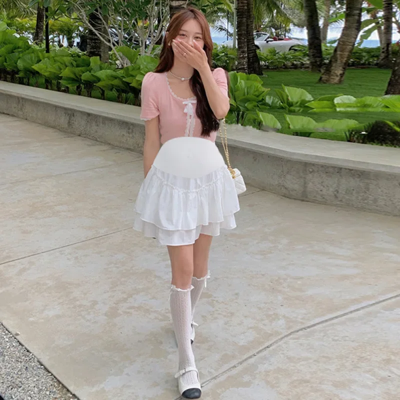 Maternity Summer Fairy Tale Sweet Atmosphere Puffy A- Line Mini Skirt for Pregnant Women Ultra Fairy Tale like