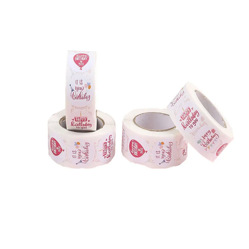 

100-500PCS New Happy Birthday Stickers DIY Gift Sealing Label Packaging Stickers Rolling Sticker Kids Toys Stationery Stickers