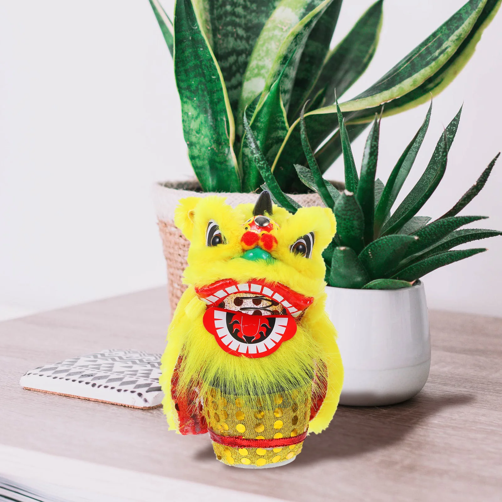 

Retro Decor Lion Drum Ornament Dance Decorations Desktop Festive Artificial Wool Ornaments Formal Crafts