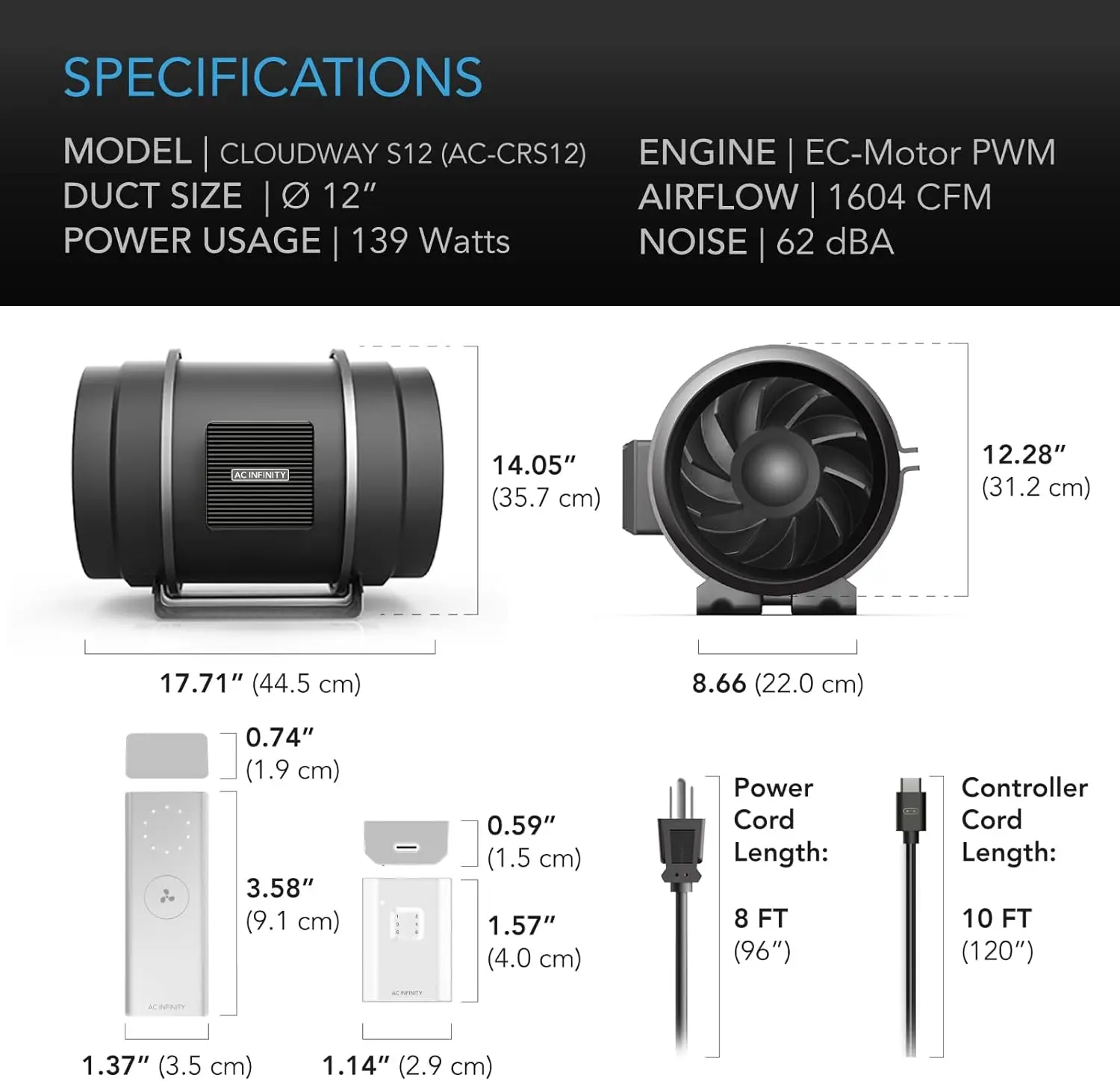 Whole House EC Fan S12 1600 CFM with Remote 10-Speed Wireless Fan Controller 12&rdquo; Ceiling Mount House Attic Vent Fan