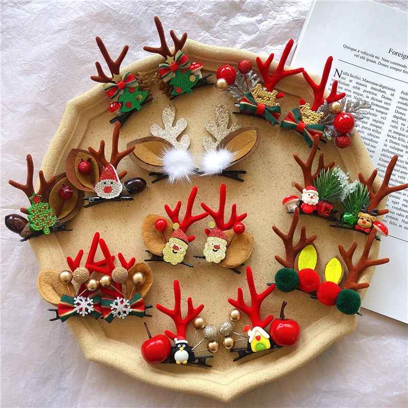 44 inch diy felt christmas tree ornaments Cute  Girls Christmas Hairpin Cartoon Christmas Deer Ear Hairpin Hair accessories Kids Christmas Headwear ornaments