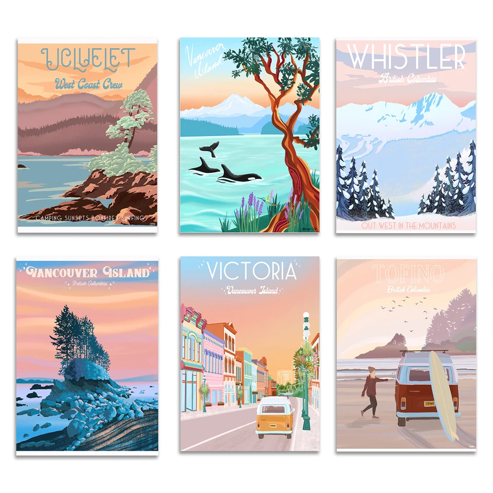 Tofino travel poster, Vancouver Island, Cox Bay Tofino, Surf