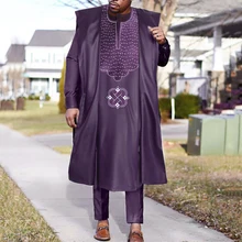 

H&D 2022 New African Traditional Wear Formal Attire Bazin Riche Dashiki Outfits Shirt Pants Robe Suit African clothes for men