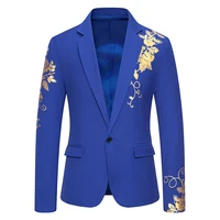Blazer Men's Fashion Business Gentleman Business Paisley Gold Stamping Print English Style Wedding Casual Hosting Banquet Suit 1