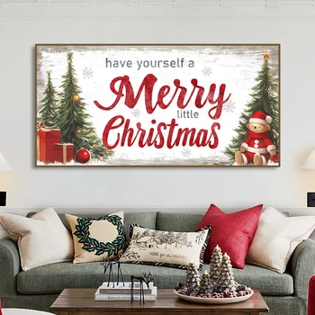 Merry Christmas Background Posters and Print Canvas Painting Christmas Banner Decorations For Home New Year Wall Art Unframed