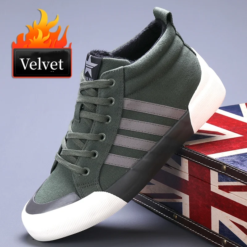 

Men's Winter Canvas Sneakers 2024 Fashion Green High Top Casual Shoes Men Comfort Flat Vulcanized Shoes Men zapatos de hombre