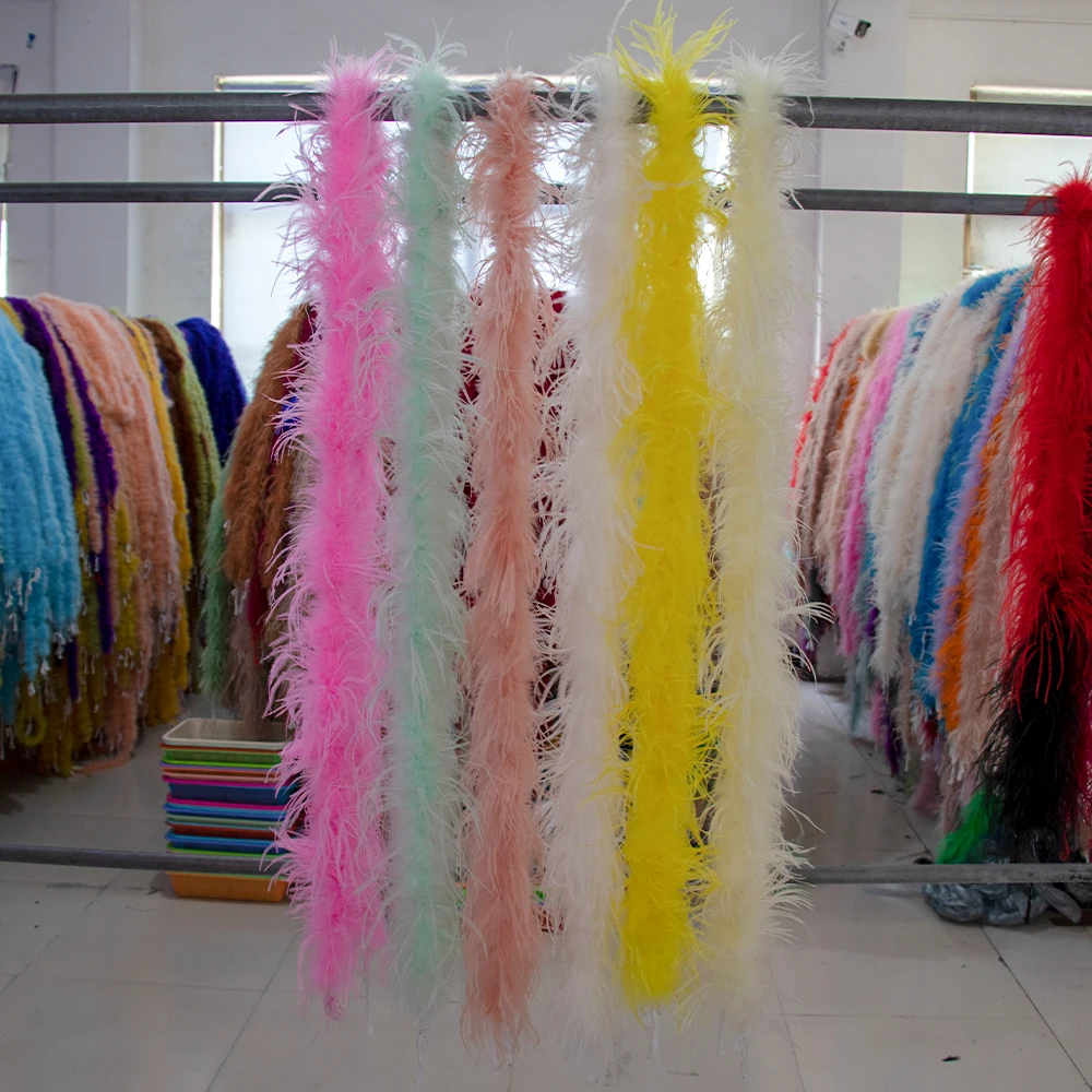 천연 멀티 컬러 타조 깃털 보아 탑, 웨딩 옷 장식, 숄 드레스 액세서리, 깃털 스카프 공예, 2 계량기