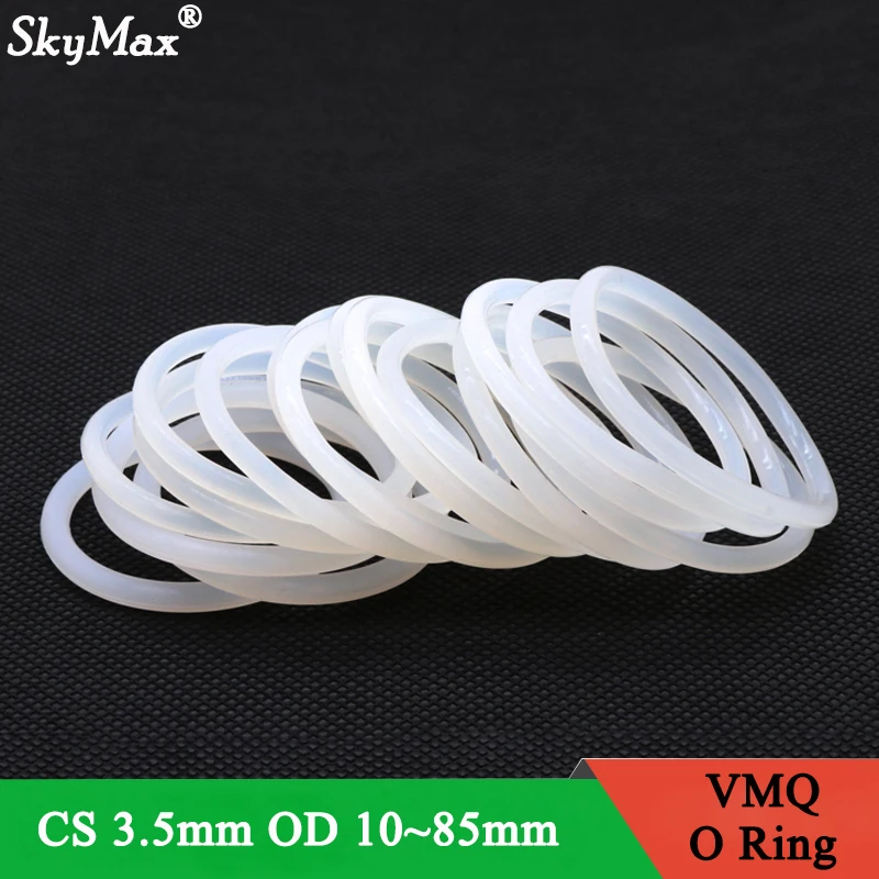 

10Pcs VMQ O Ring Seal Gasket Thickness CS 3.5mm OD 10~85mm Silicone Rubber Insulated Waterproof Washer Round Shape White Nontoxi