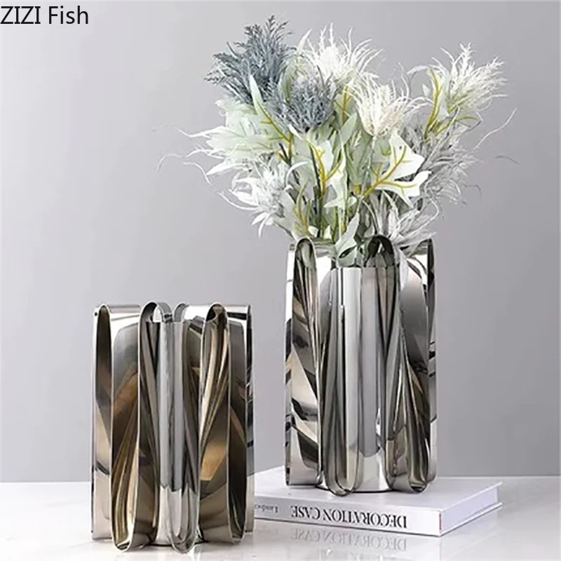 Silver-Plated Decorative Metal Vase for Floral Arrangements and Room Aesthetic