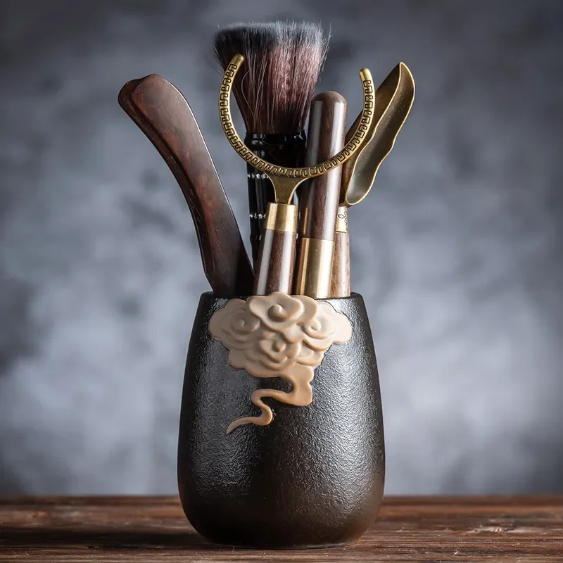 Tea Ceremony Tools Tea Set Deluxe Tea Tool Set Ceramic Kung Fu Tea Knife Needle Wooden Making Accessories for Traditional Ceremony